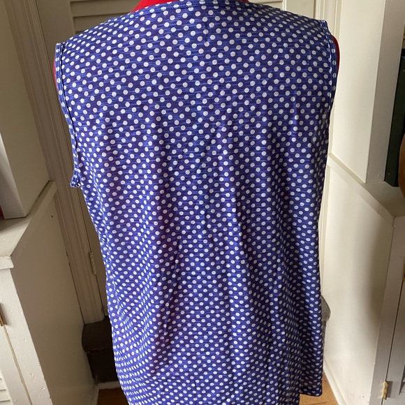 FRESH Ladies top blue and white polka dot XL Sleeveless fun top with ruffle - Picture 4 of 6
